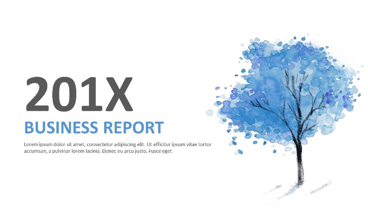 蓝色水墨画小树背景的艺术PPT模板免费下载