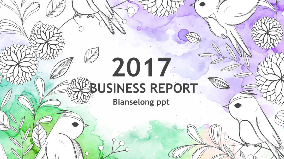 水彩晕染文艺花鸟PPT模板